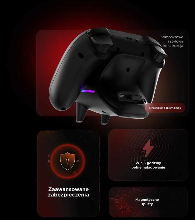 „Rampage Hydra Pro Pad“ kilimėlis RGB 2.4G, juodas, magnetiniai paleidikliai su įkrovimo stotele
