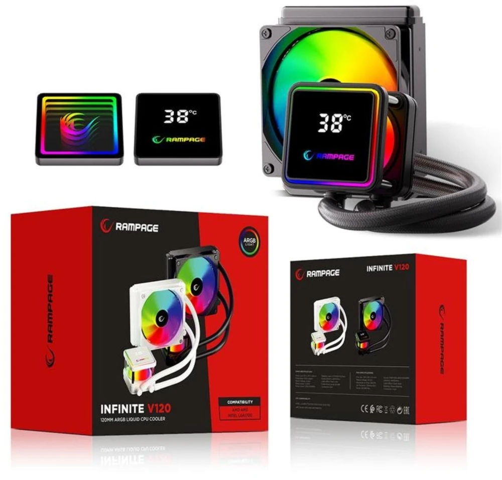 CPU aušintuvas RAMPAGE INFINITE V120 Juodas ARGB Intel LGA1700/AMD AM5 120mm liquid cooler CPU Fan