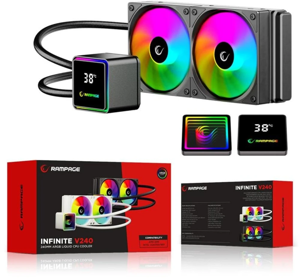 CPU AUŠINTUVAS RAMPAGE INFINITE V240 Baltas ARGB LGA1700/1851/AM5 240mm Liquid Cooler