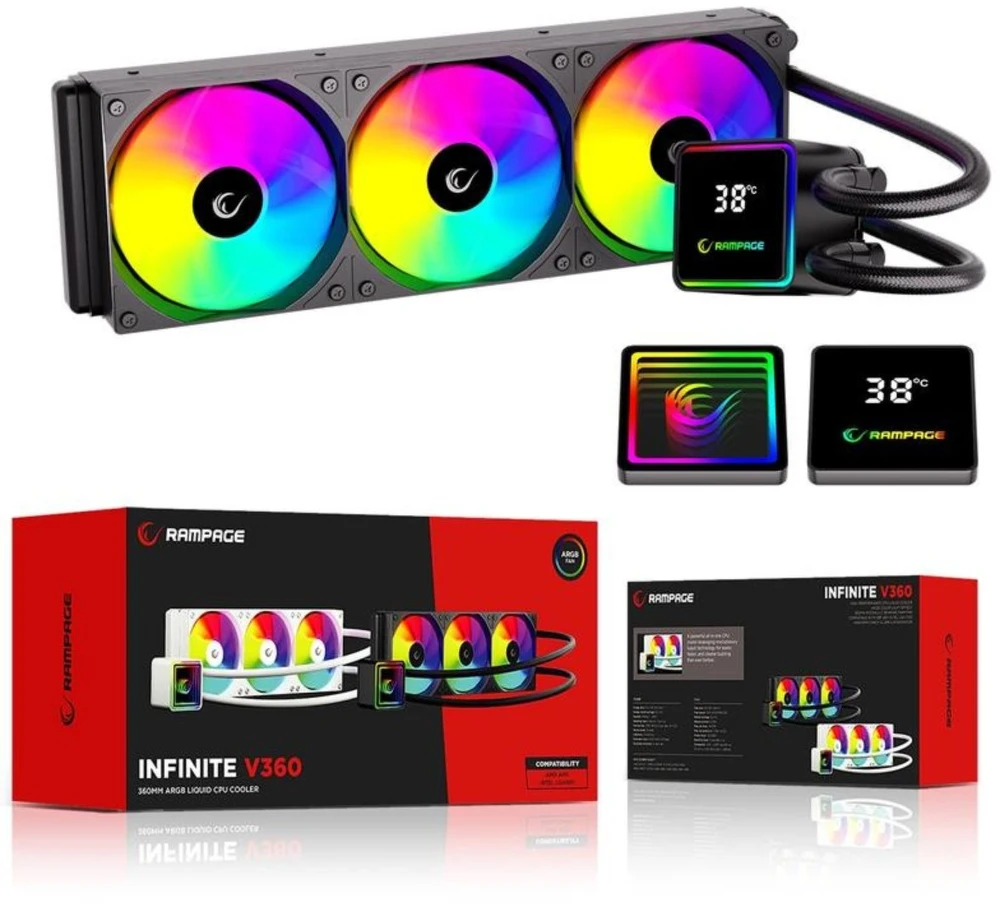 CPU AUŠINTUVAS RAMPAGE INFINITE V360 Juodas ARGB LGA1700/1851/AM5 360mm Liquid Cooler