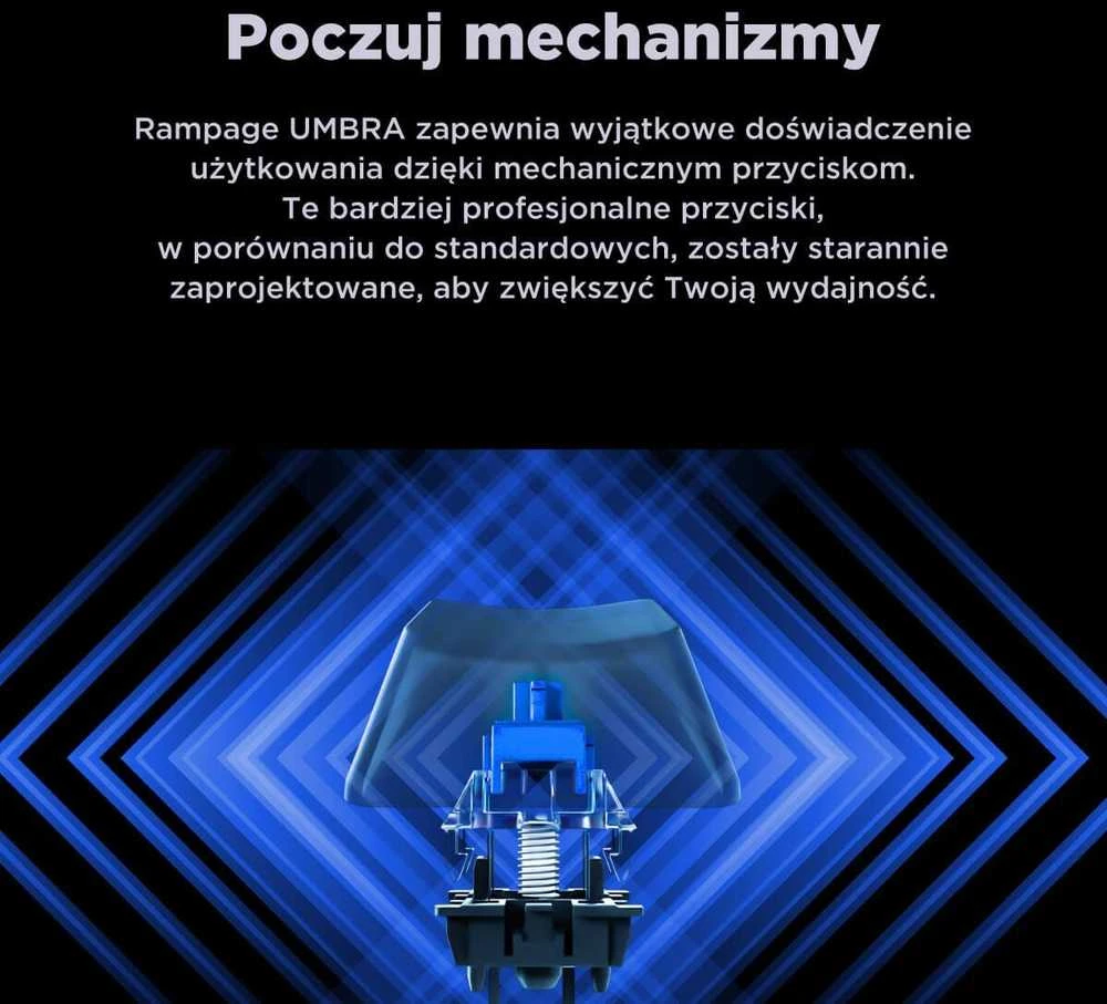 Klaviatūra žaidimams Rampage Umbra KB-R86 Kaicheng Mėlyna su laidu mechaninė su pašvietimu juoda