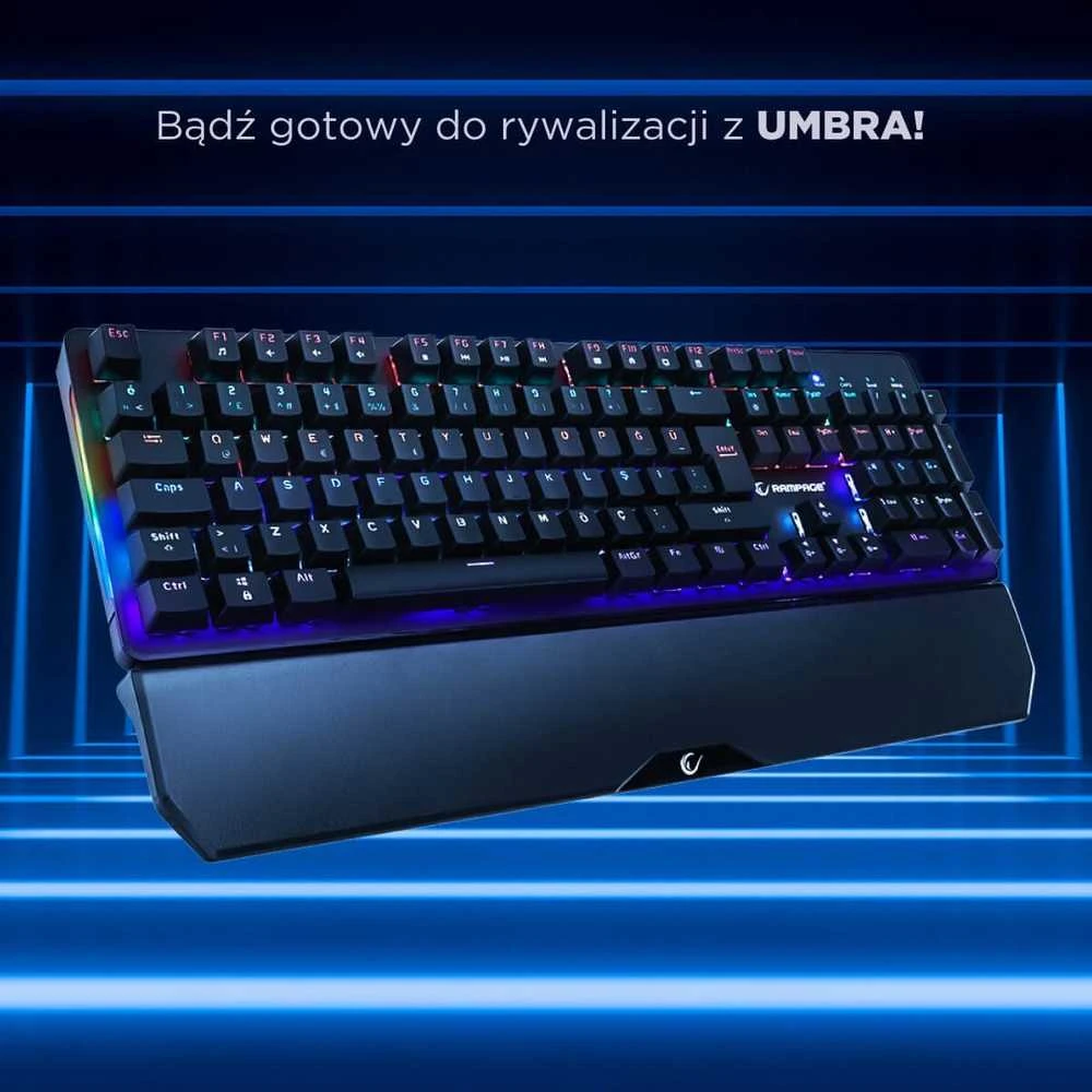 Klaviatūra žaidimams Rampage Umbra KB-R86 Kaicheng Mėlyna su laidu mechaninė su pašvietimu juoda
