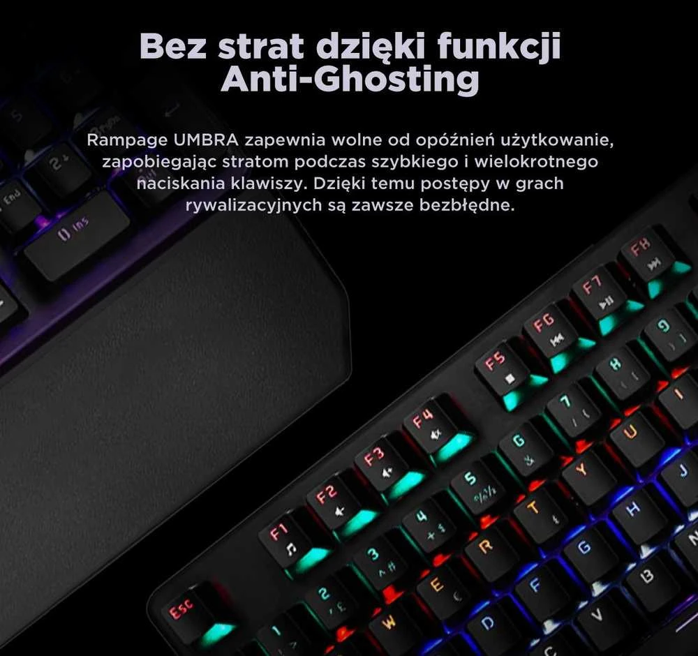 Klaviatūra žaidimams Rampage Umbra KB-R86 Kaicheng Mėlyna su laidu mechaninė su pašvietimu juoda