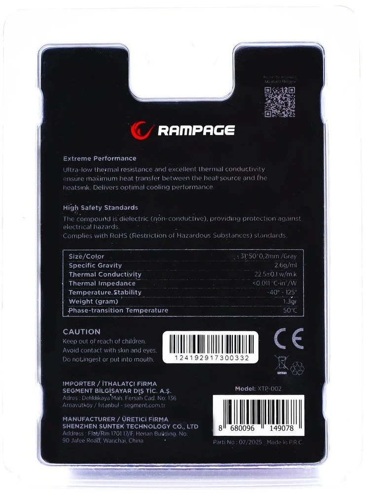 Termo padas Rampage XTP-002 31x50x0.2mm 22.5w/m.K
