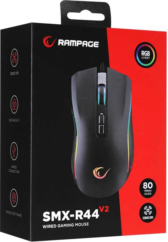 Pelė Myszka žaidimams Rampage SMX-R44V2 su laidu 12800 dpi optinė juoda
