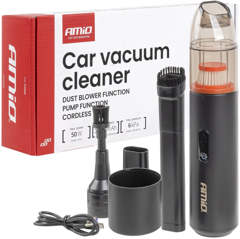 Belaidis automobilinis dulkių siurblys 6 kPa, 50W, 150 ml AMIO-04888