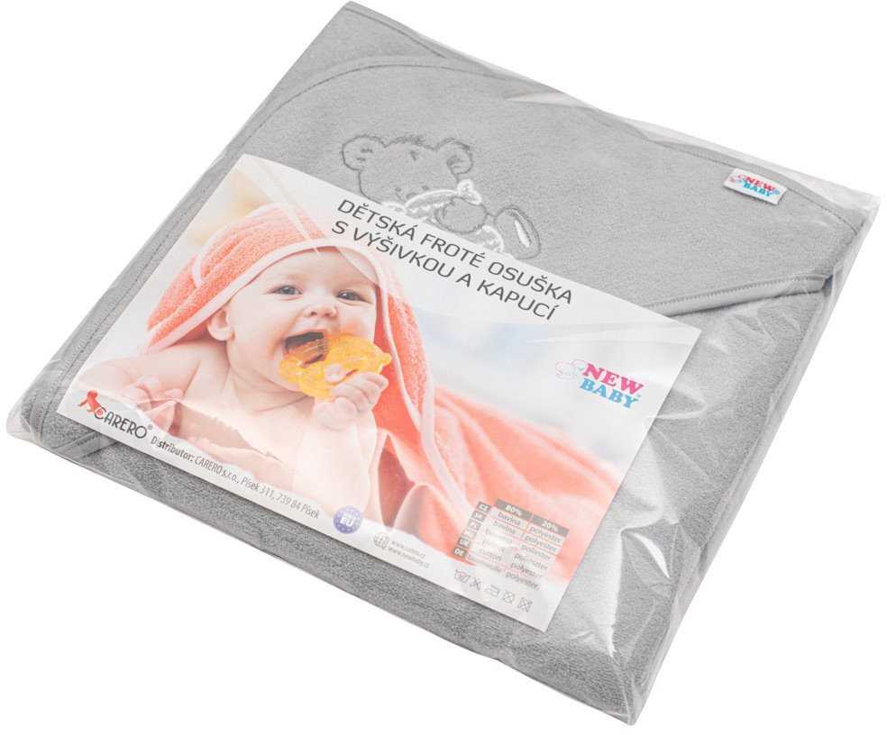 Baby Ono New Baby Vaikiškas frotinis rankšluostis su gobtuvu 80x80 pilkas meškiukas