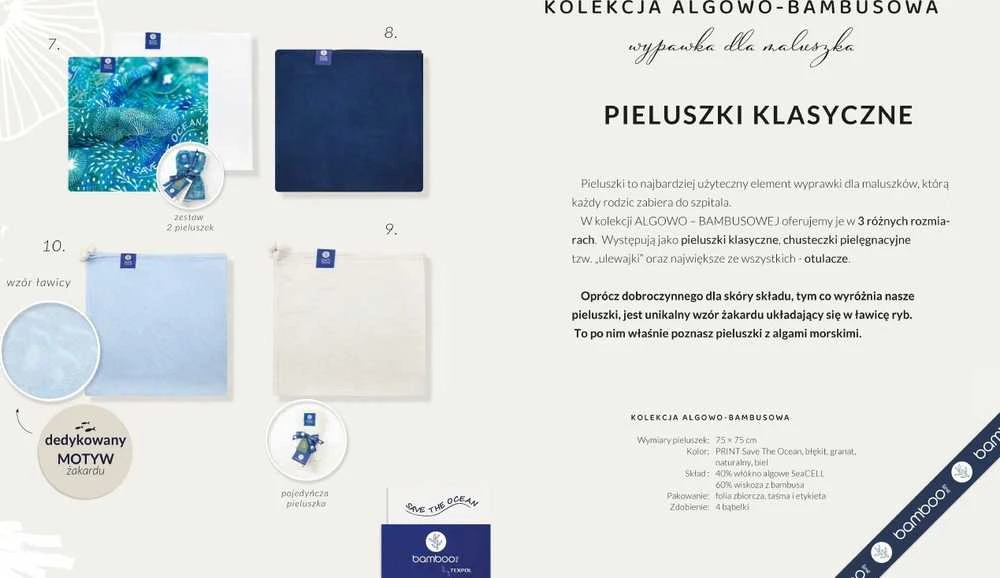 Rankšluostis BAMBUKO SVYSKEKLĖS / DUMBLIAI SU BURUBULĖLIAIS 75X75 MĖLYNA SAVE THE OCEAN GAT 1