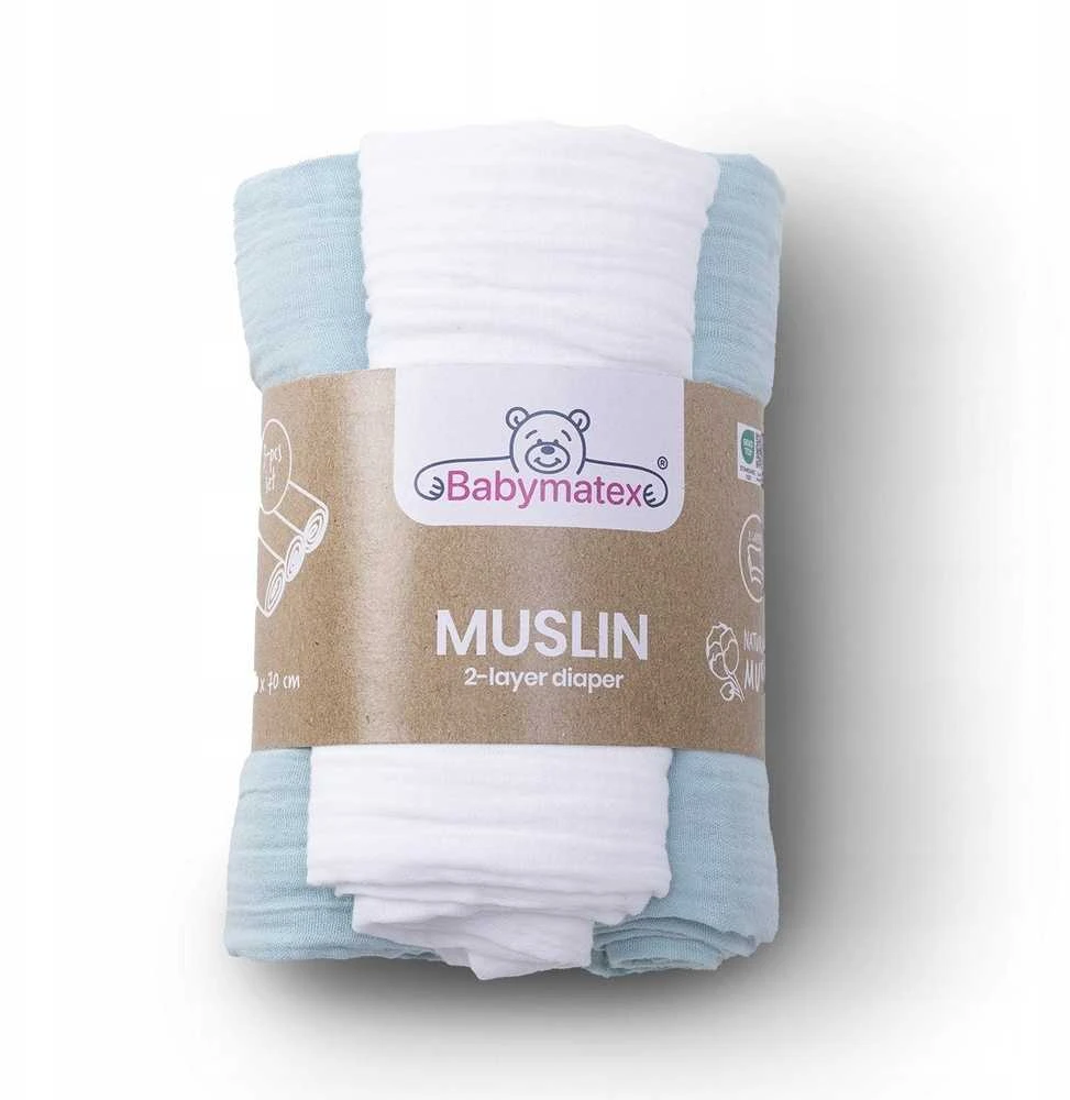 Rankšluostis Muslino vystyklai BabyMatex 70x80 cm 3 vnt, melsva