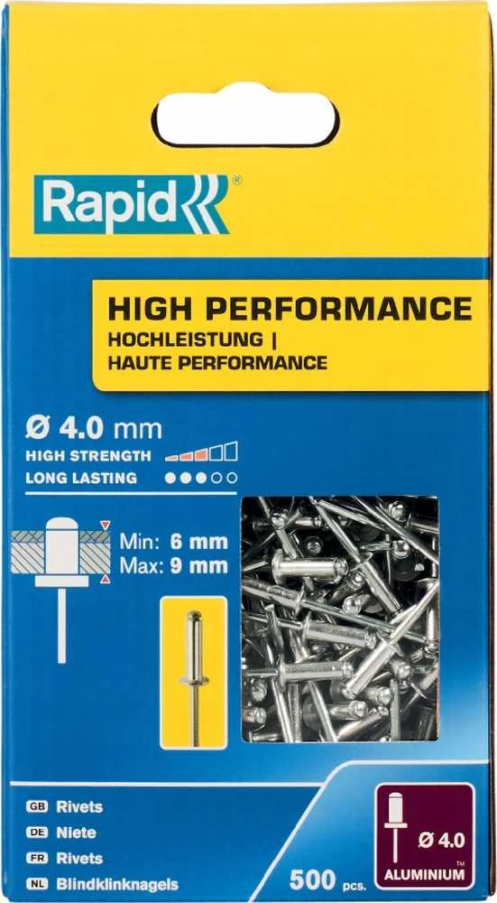 Rapid aliumininės kniedės 4 mm pakuotė 500 vnt.