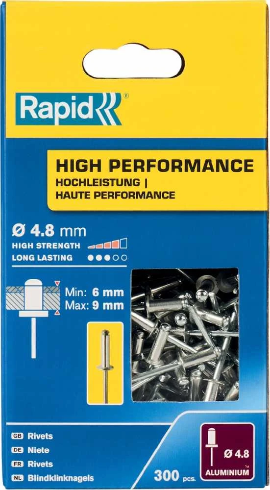 Rapid aliuminio kniedės 4.8 mm pakuotė
