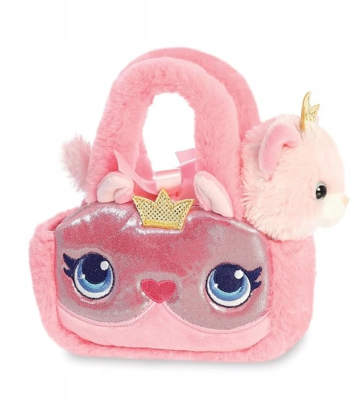 AURORA FANCY PALS Pliušinis žaislas - kačiukas rožiniame krepšyje, 20 cm aprašymas - Prekės nuotrauka