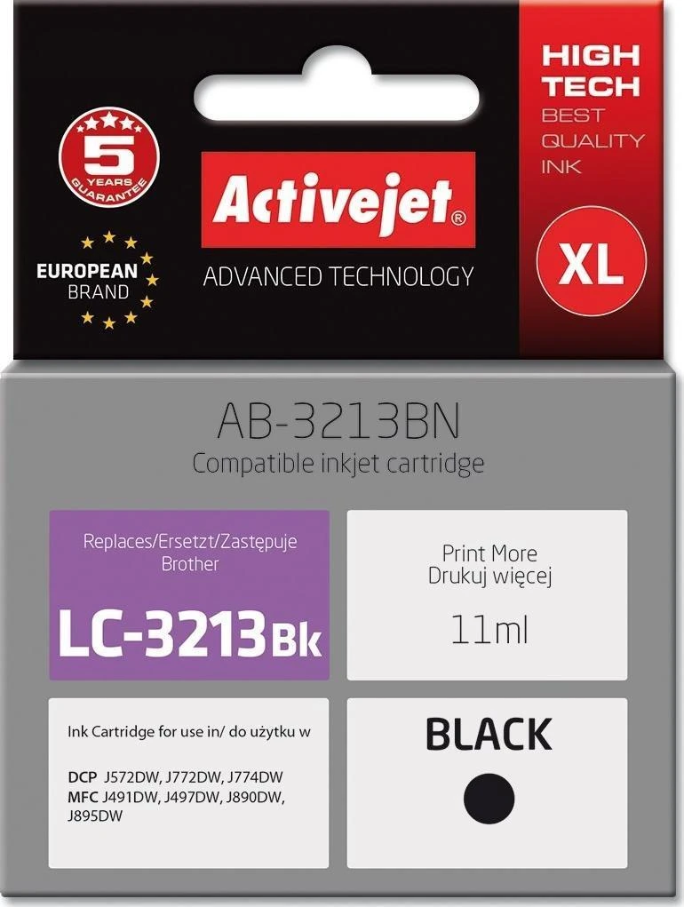 Activejet AB-3213BN rašalo kasetė (pakeitimas Brother LC3213BK; Supreme; 11 ml; juodas)