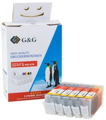 Rašalo kasečių rinkinys (5 vnt.), skirtas „Canon PGI-570XL“ / „CLI-571“ spausdintuvams. G&G XL rašalo kasečių rinkinys, 5 vnt.