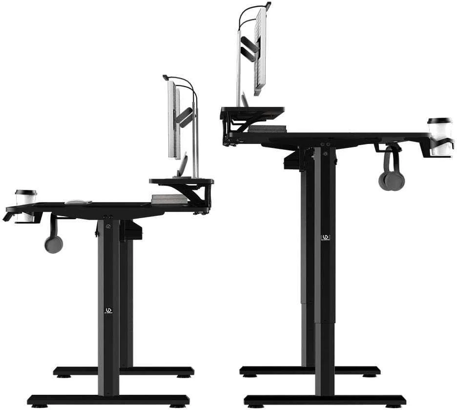 ULTRADESK HIGHLANDER XXL Juodas Biurko su elektryczną regulacją aukščio su laikikliu ausinės i kable 160X70 cm, juoda
