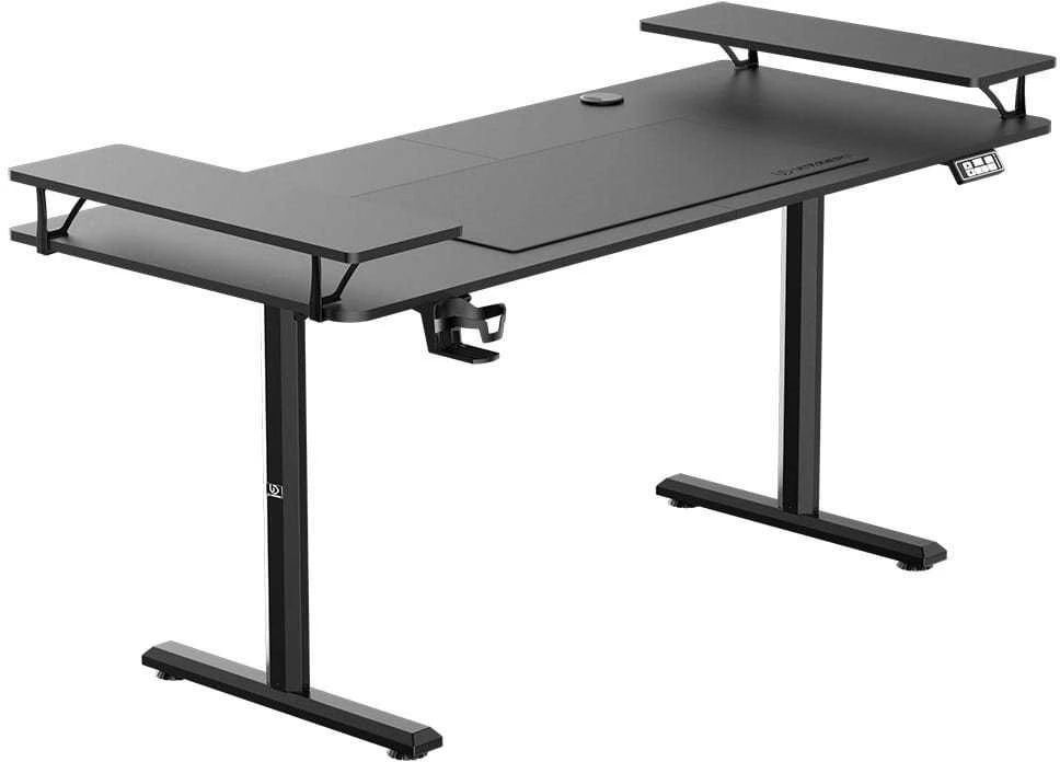 ULTRADESK HIGHLANDER XXL Juodas Biurko su elektryczną regulacją aukščio su laikikliu ausinės i kable 160X70 cm, juoda