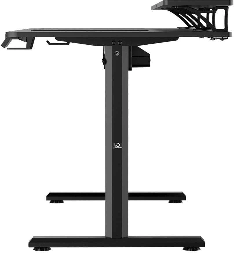 ULTRADESK HIGHLANDER XXL Juodas Biurko su elektryczną regulacją aukščio su laikikliu ausinės i kable 160X70 cm, juoda