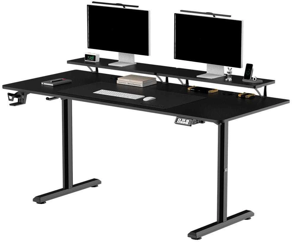 ULTRADESK HIGHLANDER XXL Juodas Biurko su elektryczną regulacją aukščio su laikikliu ausinės i kable 160X70 cm, juoda