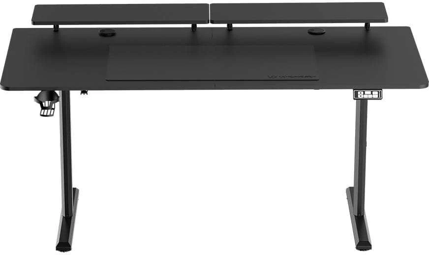 ULTRADESK HIGHLANDER XXL Juodas Biurko su elektryczną regulacją aukščio su laikikliu ausinės i kable 160X70 cm, juoda