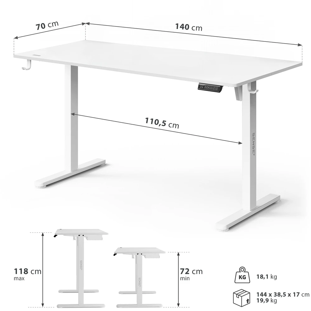 Rašomasis stalas SENSE7 NOJO LIGHT, baltos spalvos, 140×70 cm