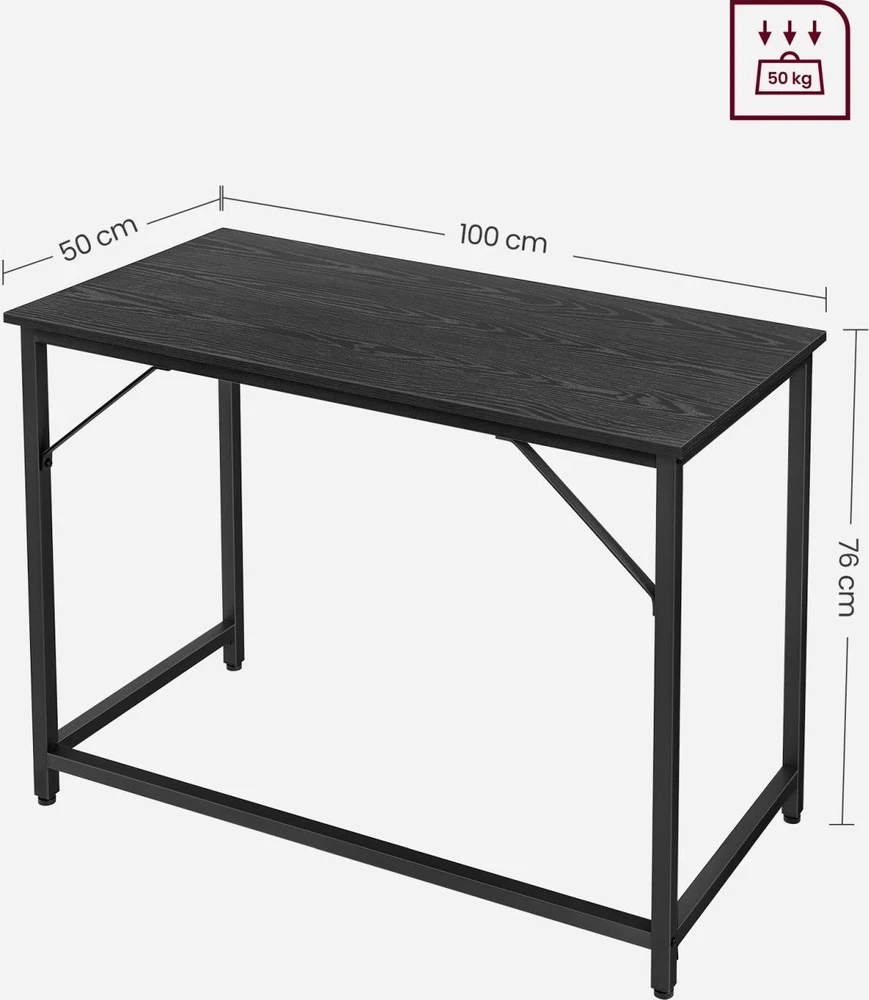 VASAGLE kompiuterio stalas, pramoninio stiliaus, metalinis rėmas, 100x50x76 cm, juodas, LWD041B56