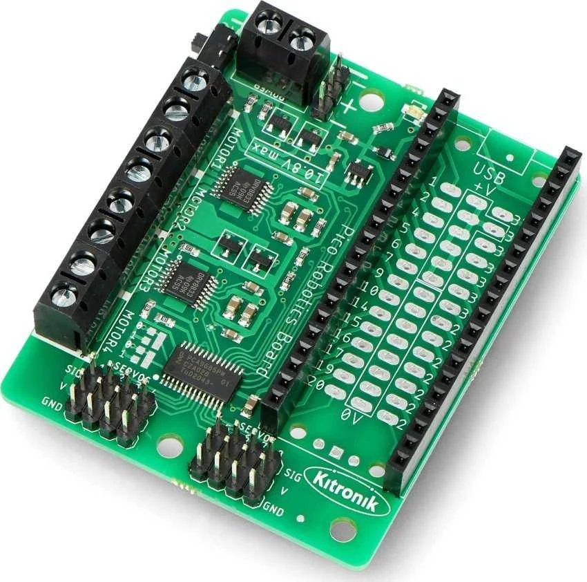 Kitronik Robotics Board - valdiklis 4 varikliams ir 8 servo - 3-10.8V - Raspberry Pi Pico - Kitronik 5329