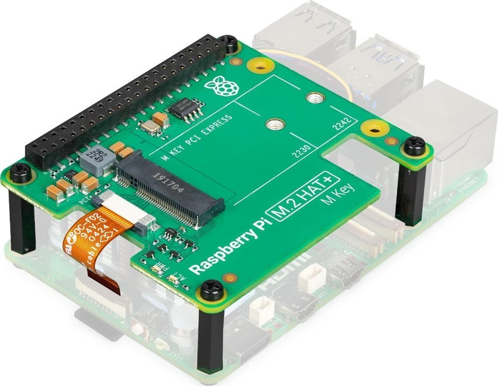 Raspberry Pi M.2 HAT+ – perdanga, skirta NVMe diskams ir M.2 priedams, skirta Raspberry Pi 5