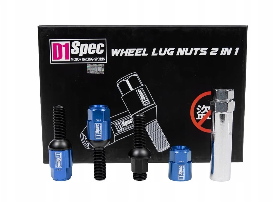 Ratų varžtai D1Spec Heptagon 2in1 plienas M12x1.5 33mm rutulys mėlyni