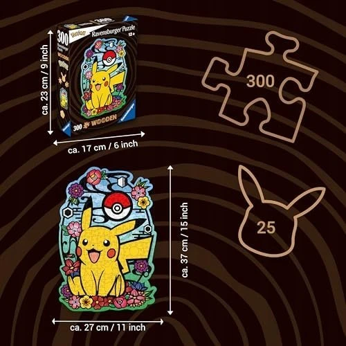Ravensburger medinė dėlionė 300 vnt. - Pikachu