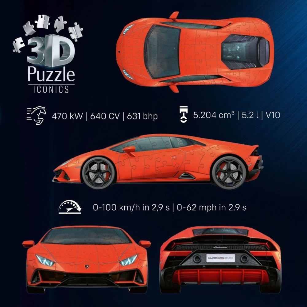Ravensburger Puzzle 3d dėlionė 158 vienetų lamborghini huracan evo arando automobilis