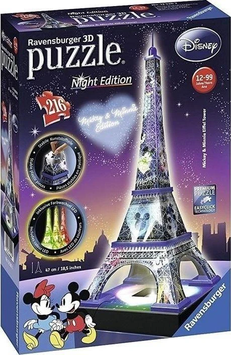 3D galvosūkis Disney Eifelio bokštas su šviesa - RAVENSBURGER 3D dėlionė