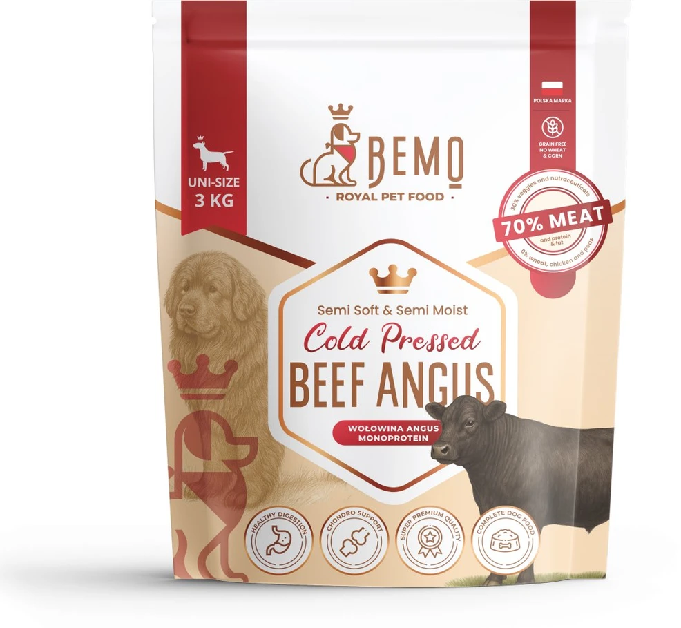 BEMO Cold Pressed jautiena Angus Mono - sausa šunų dieta - 3kg