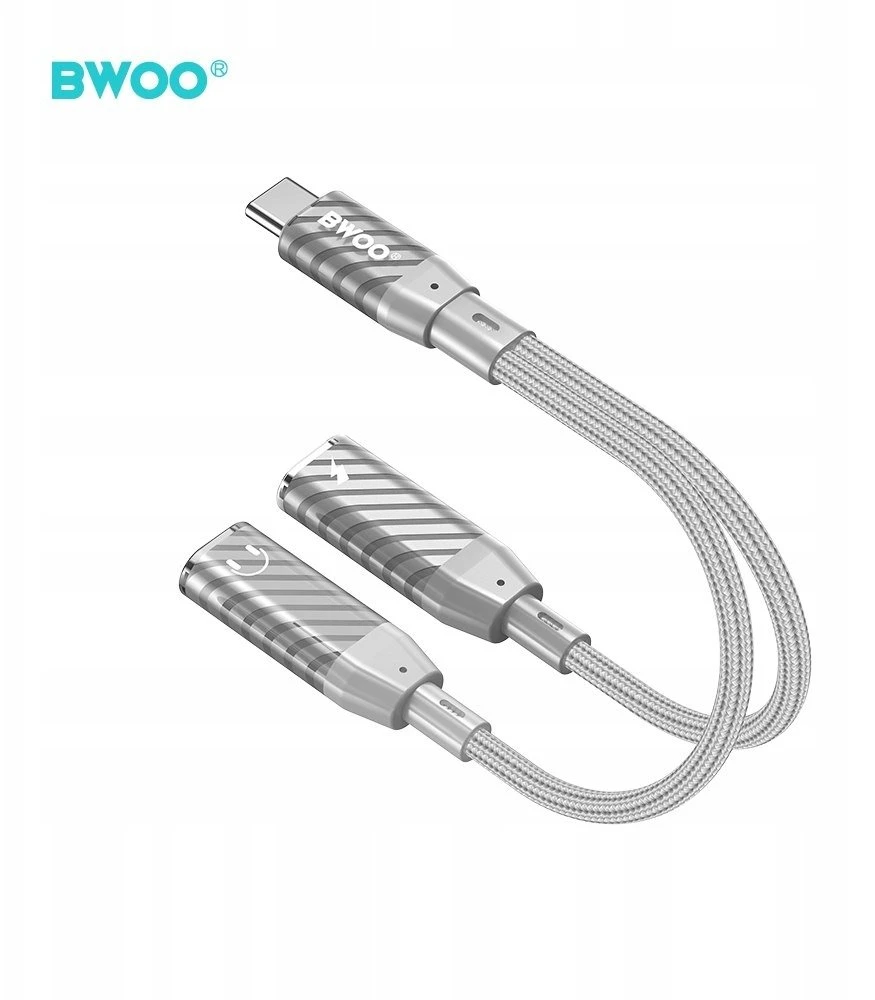 BWOO BZ68 USB-C į jack 3.5mm adapteris su įkrovimo funkcija