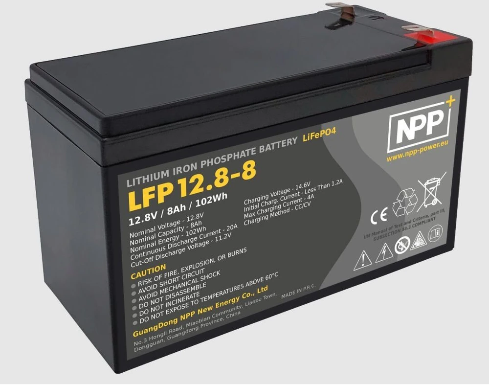 Akumuliatorius LiFePO4 12.8V 8Ah su F2 (T2) kontaktais NPP