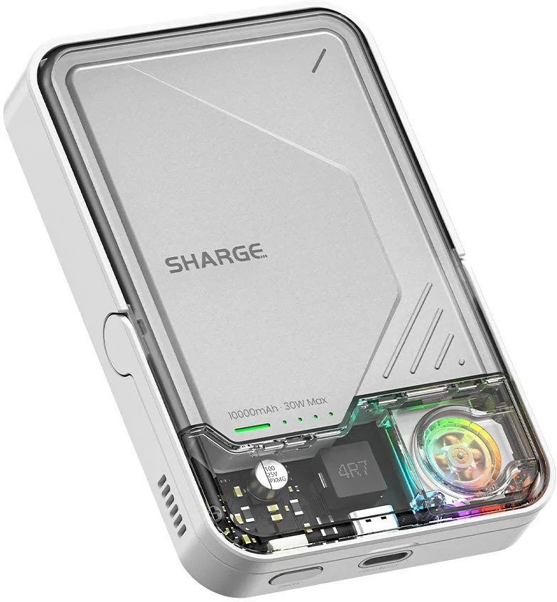 Rayovac SHARGE ICEMAG 2 nešiojamasis akumuliatorius, 10 000 mAh, 15 W Qi2, 30 W USB-C – permatomas (YDD-SG-JF2CX-BAI)