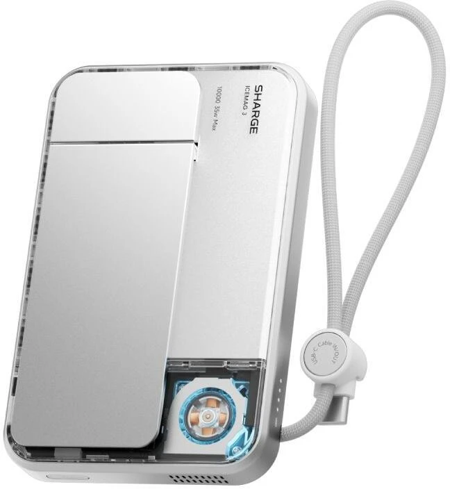 Rayovac SHARGE ICEMAG 3 nešiojamasis įkroviklis, 10 000 mAh, 25 W Qi2, 35 W USB-C – baltas (YDD-SG-HW-JF3CX-BAI)