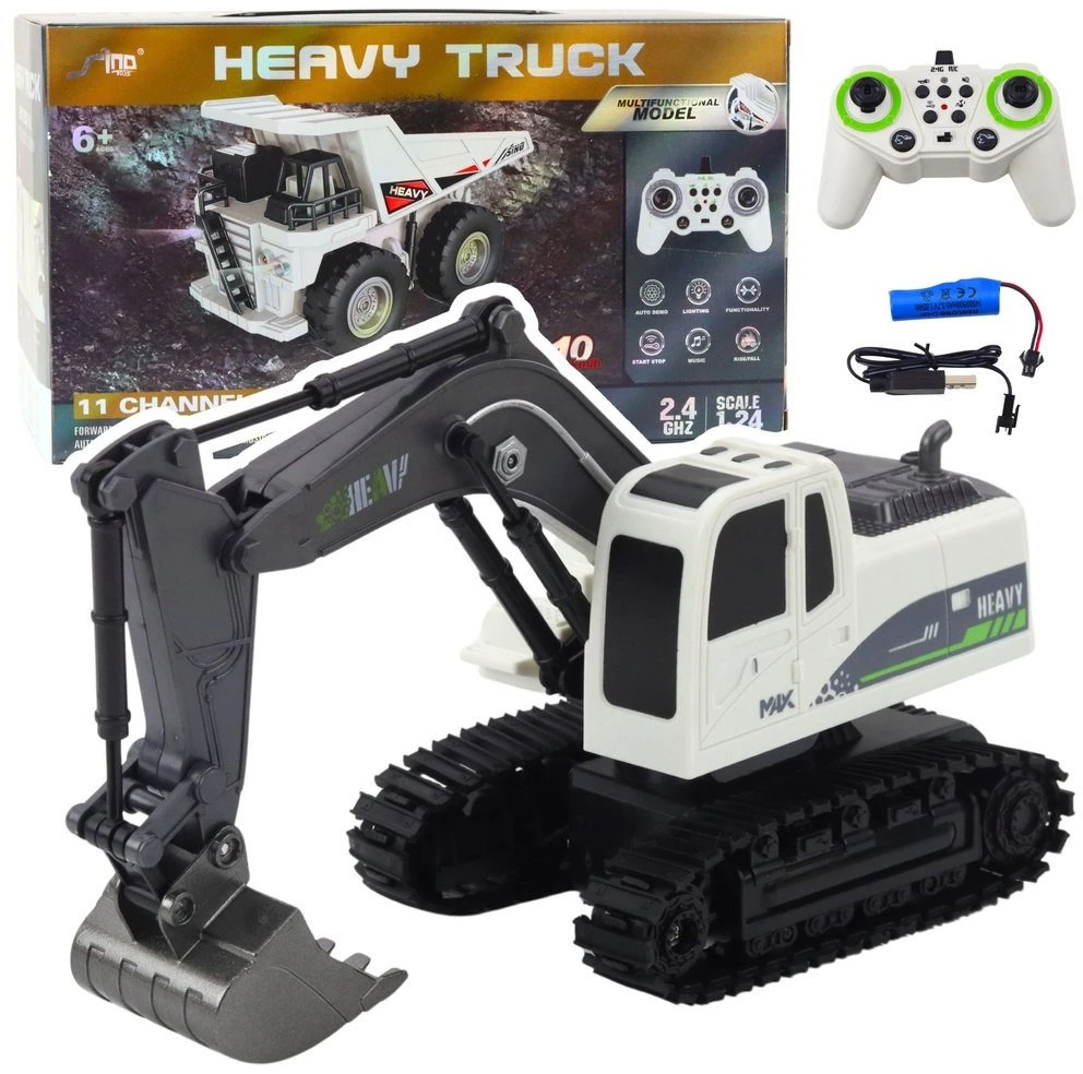 Lean Toys Nuotoliniu būdu valdomas ekskavatorius Heavy Truck 1:24 su šviesomis ir garsais
