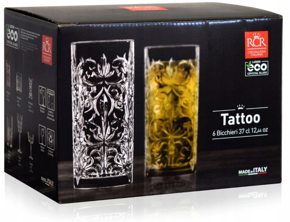 Stiklinės RCR TATTOO, 368 ml, 6 vnt.