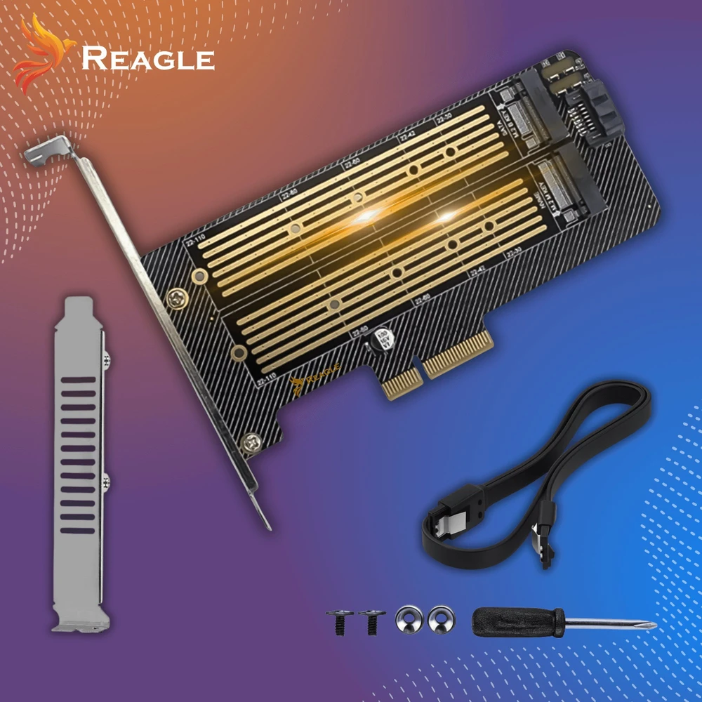 Reagle SSD diskų adapteris M.2 PCIe 4.0 X4 64 Gbps 2 viename NVMe SATA perėjimo plokštė