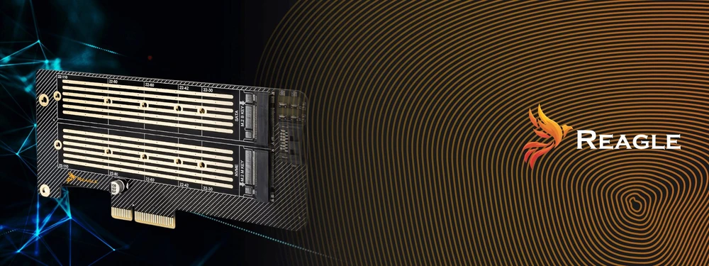 Reagle SSD diskų adapteris M.2 PCIe 4.0 X4 64 Gbps 2 viename NVMe SATA perėjimo plokštė