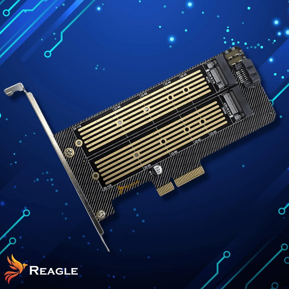 Reagle SSD diskų adapteris M.2 PCIe 4.0 X4 64 Gbps 2 viename NVMe SATA perėjimo plokštė