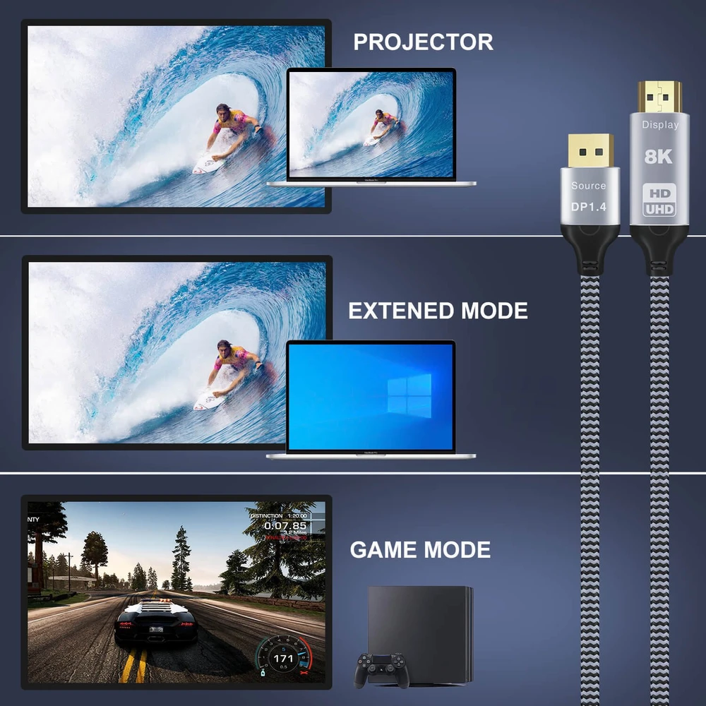 Reagle DisplayPort į HDMI kabelis DP DisplayPort 8K@60Hz 4k@144Hz 3M