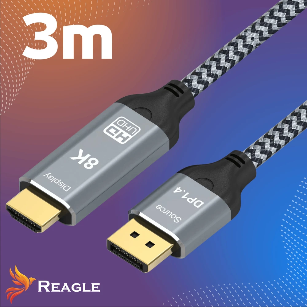 Reagle DisplayPort į HDMI kabelis DP DisplayPort 8K@60Hz 4k@144Hz 3M