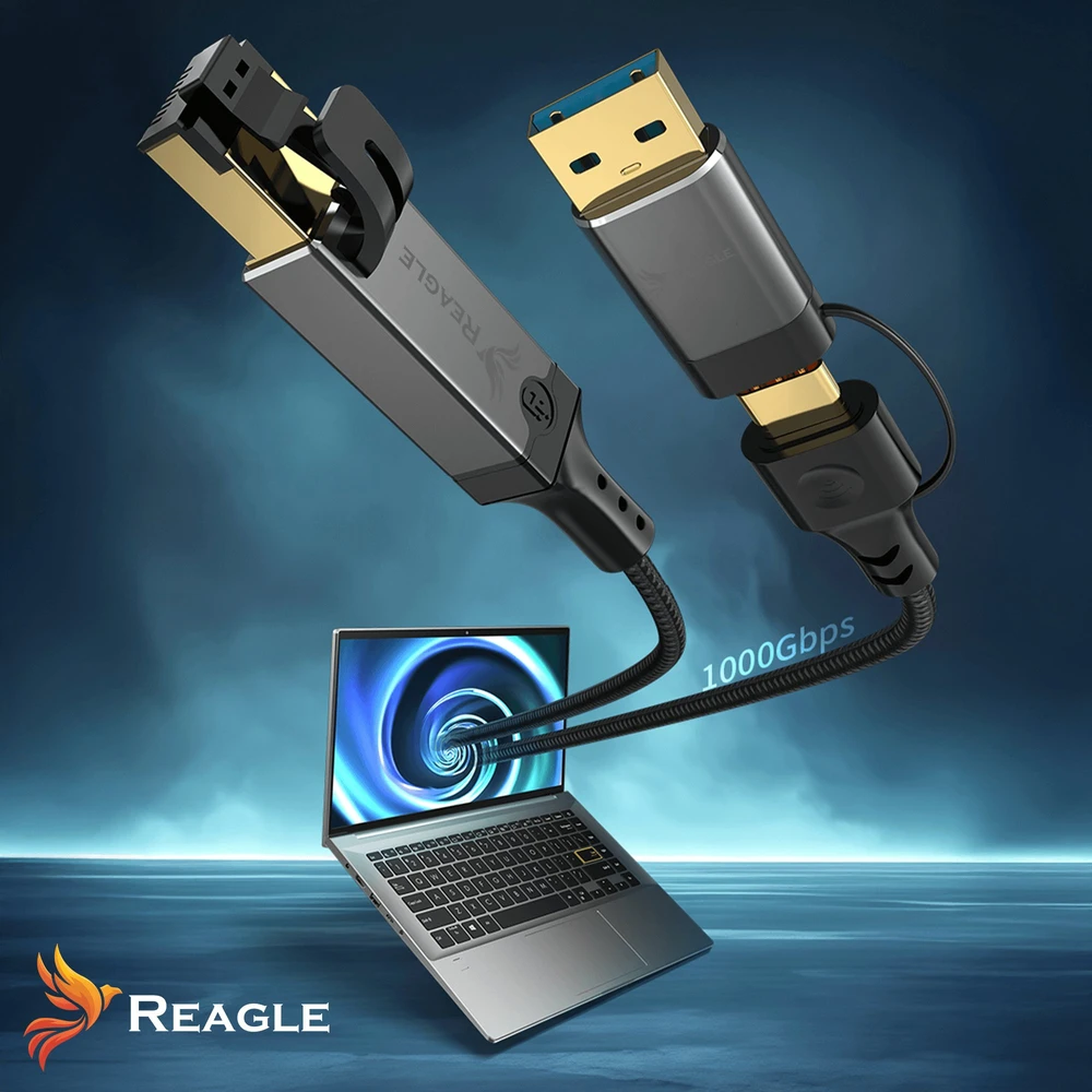 Reagle Tinklo kabelis ETHERNET 2W1 USB-C USB-A LAN laidui RJ45 1Gb/s 3M