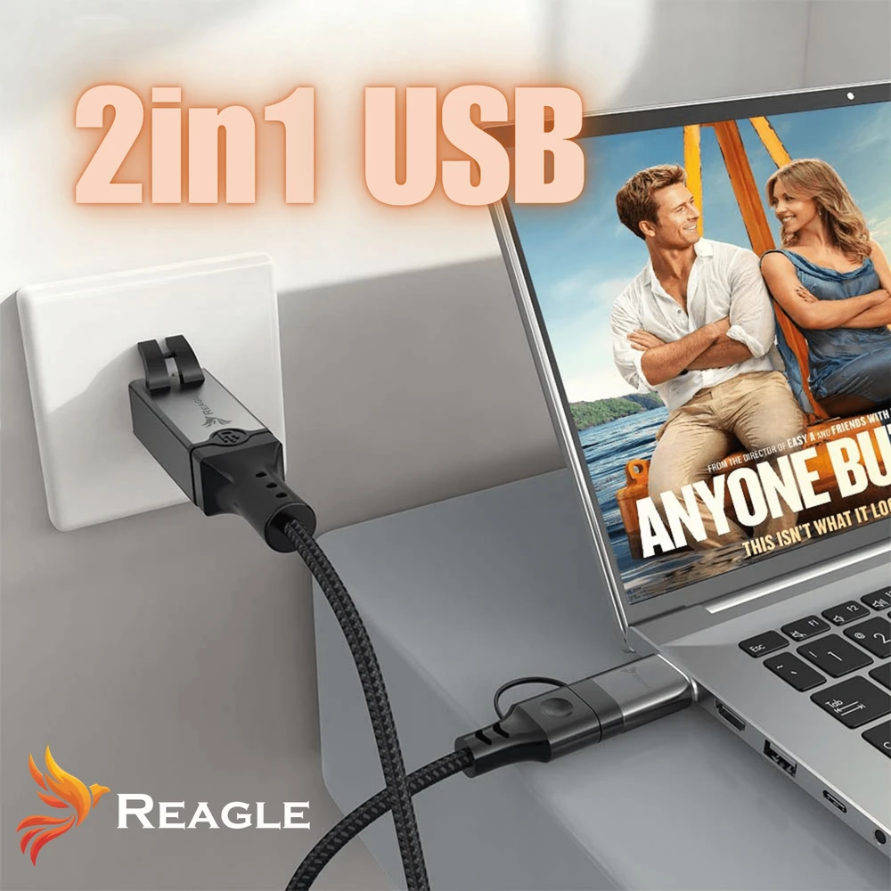 Reagle Tinklo kabelis ETHERNET 2W1 USB-C USB-A LAN laidui RJ45 1Gb/s 3M