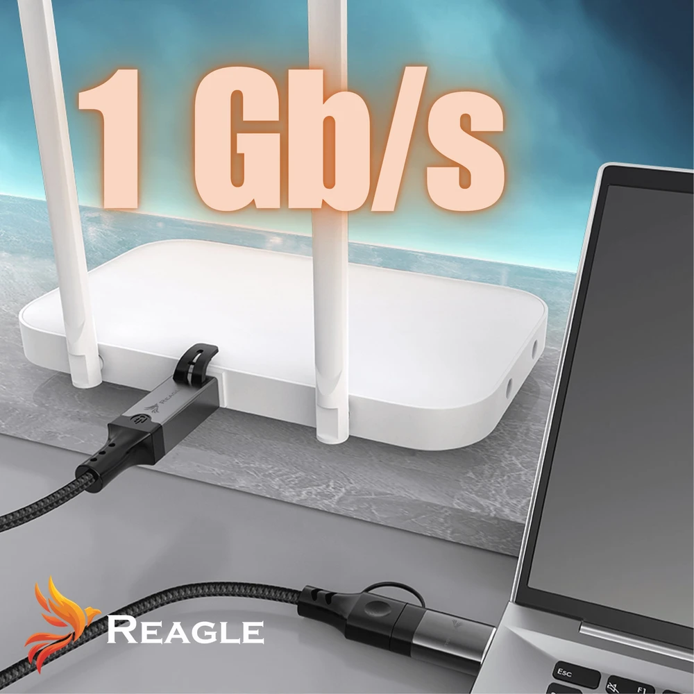 Reagle Tinklo kabelis ETHERNET 2W1 USB-C USB-A LAN laidui RJ45 1Gb/s 3M