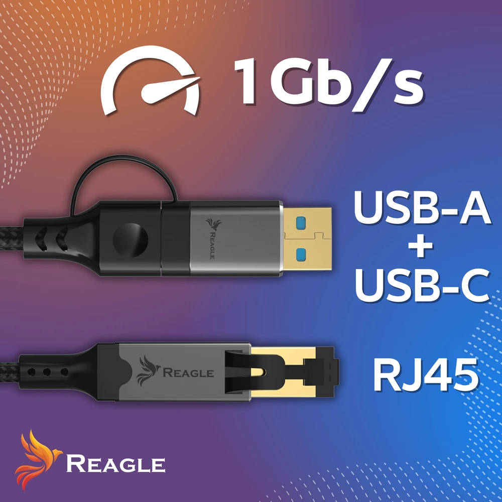 Reagle Tinklo kabelis ETHERNET 2W1 USB-C USB-A LAN laidui RJ45 1Gb/s 3M