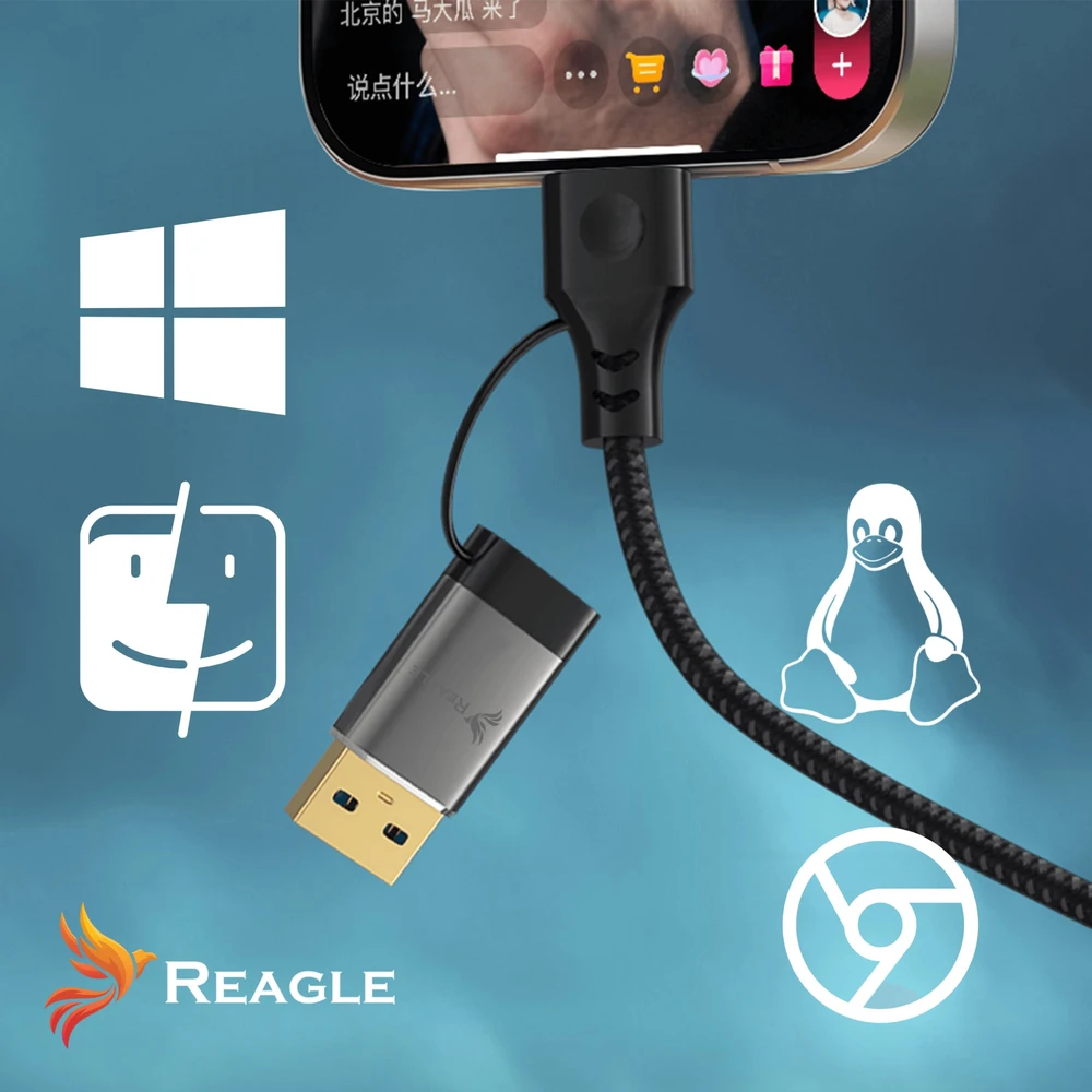 Reagle Tinklo kabelis ETHERNET 2W1 USB-C USB-A LAN laidui RJ45 1Gb/s 3M