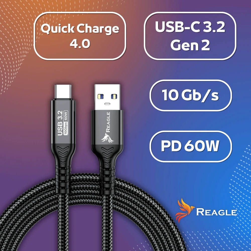 Reagle USB C - USB-A 5 m laidas, skirtas OCULUS STEAM VR QUEST 3 3S META tethering, USB-A PD 60 W 10 Gbps REAGLE