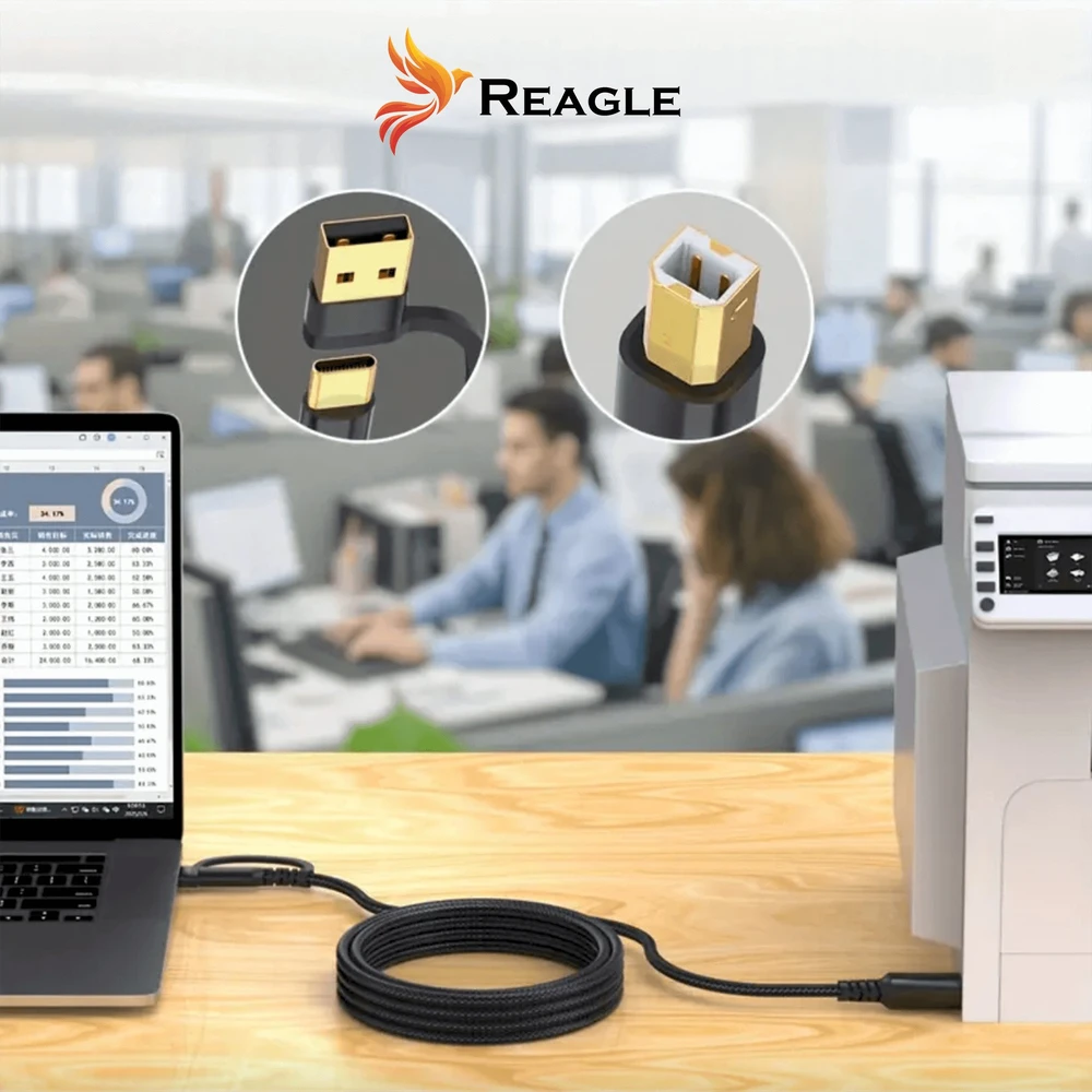 Reagle USB kabelis spausdintuvui 3 m skaitytuvui 2 viename USB-A USB-B HP BROTHER EPSON + USB-C